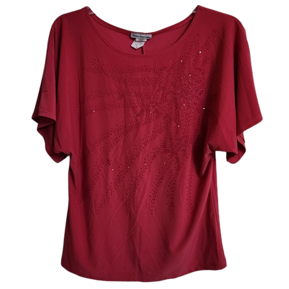 Bleeder & McDougal Hot Pink Blouse with Pink Bead Open Ballon Sleeve NWT